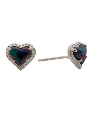Kendra Scott Iridescent Dark Heart Stud Earrings - Rhodium over Brass New!